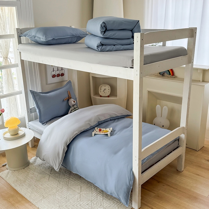 91家纺网 家纺一手货源 找家纺 南通菲度家纺 2025新款高克重芦荟棉四件套-宿舍第三批 雾蓝-银灰