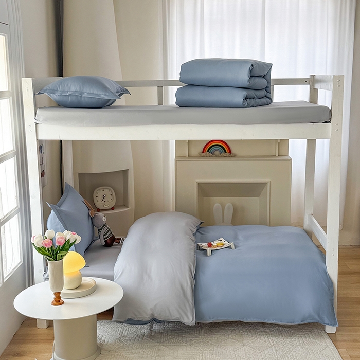 91家纺网 家纺一手货源 找家纺 南通菲度家纺 2025新款高克重芦荟棉四件套-宿舍第三批 雾蓝-银灰