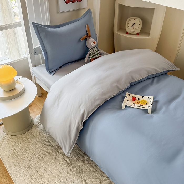 91家纺网 家纺一手货源 找家纺 南通菲度家纺 2025新款高克重芦荟棉四件套-宿舍第三批 雾蓝-银灰