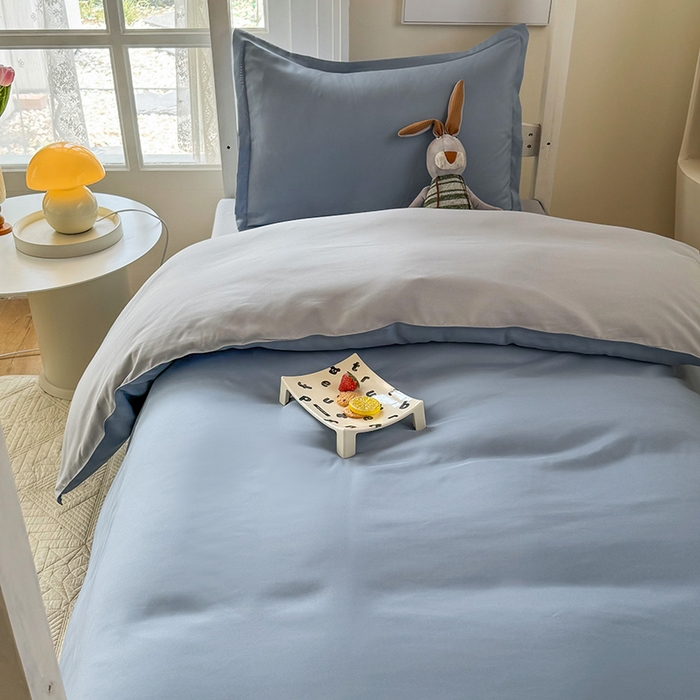 91家纺网 家纺一手货源 找家纺 南通菲度家纺 2025新款高克重芦荟棉四件套-宿舍第三批 雾蓝-银灰