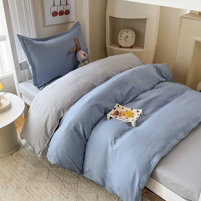 91家纺网 家纺一手货源 找家纺 南通菲度家纺 2025新款高克重芦荟棉四件套-宿舍第三批 雾蓝-银灰
