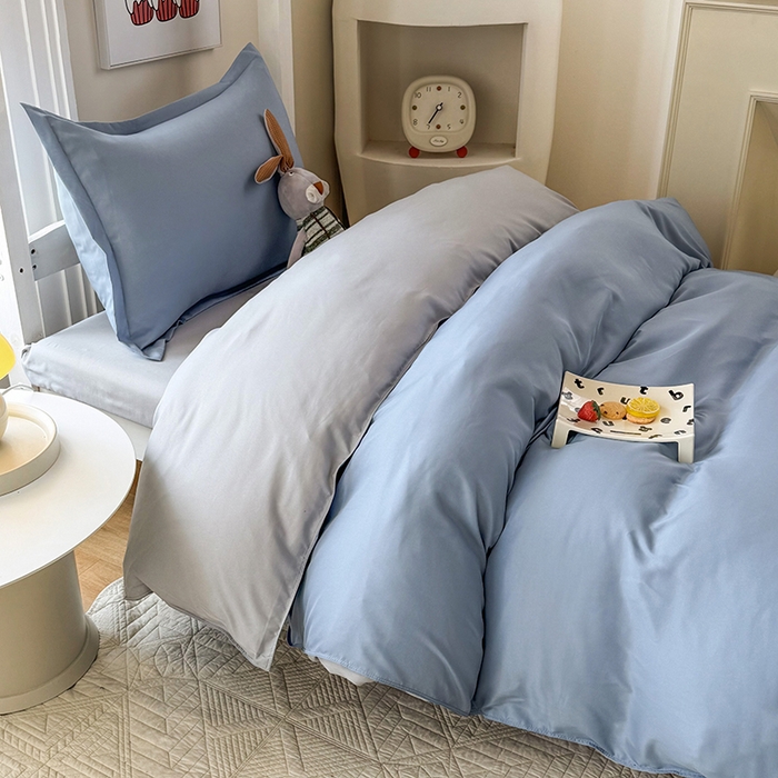 91家纺网 家纺一手货源 找家纺 南通菲度家纺 2025新款高克重芦荟棉四件套-宿舍第三批 雾蓝-银灰