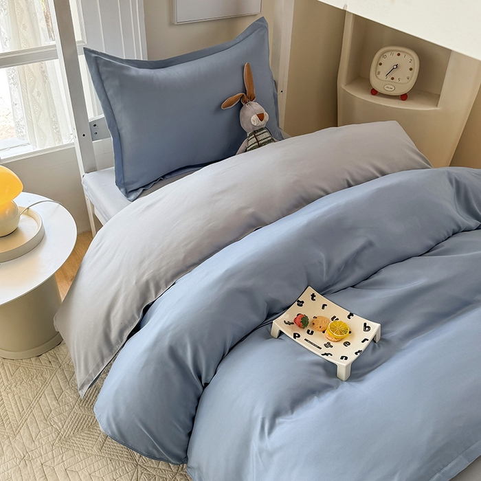 91家纺网 家纺一手货源 找家纺 南通菲度家纺 2025新款高克重芦荟棉四件套-宿舍第三批 雾蓝-银灰