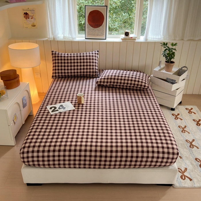 91家纺网 家纺一手货源 找家纺 如意朵 2025新款时尚印花全棉加厚磨毛床笠 可可-咖