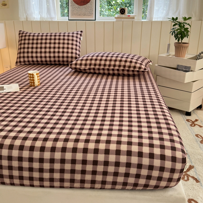 91家纺网 家纺一手货源 找家纺 如意朵 2025新款时尚印花全棉加厚磨毛床笠 可可-咖