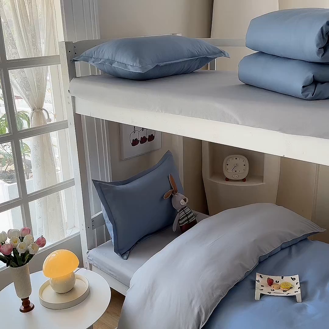 91家纺网 家纺一手货源 找家纺 南通菲度家纺 2025新款高克重芦荟棉四件套-宿舍第三批 雾蓝-银灰