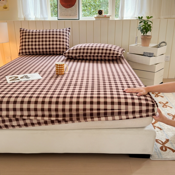 91家纺网 家纺一手货源 找家纺 如意朵 2025新款时尚印花全棉加厚磨毛床笠 可可-咖