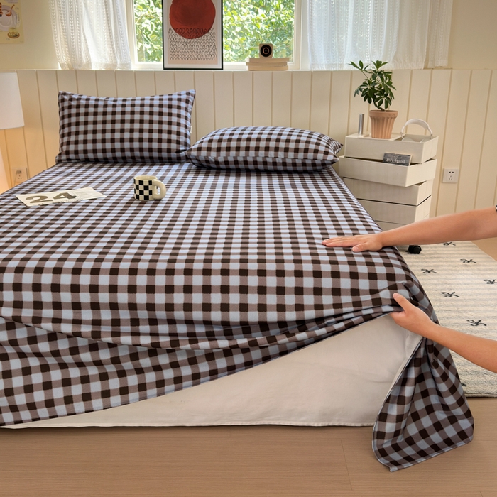 91家纺网 家纺一手货源 找家纺 如意朵 2025新款时尚印花全棉加厚磨毛床单 可可-蓝