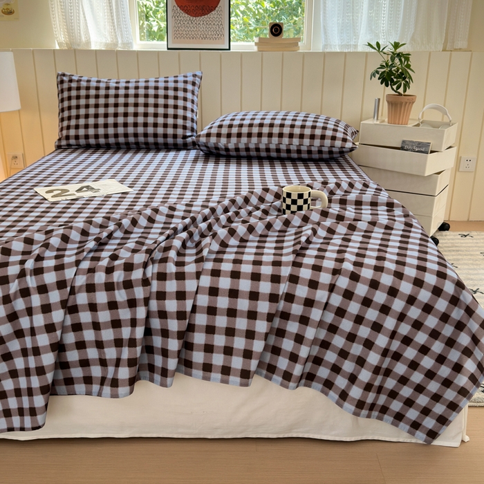 91家纺网 家纺一手货源 找家纺 如意朵 2025新款时尚印花全棉加厚磨毛床单 可可-蓝