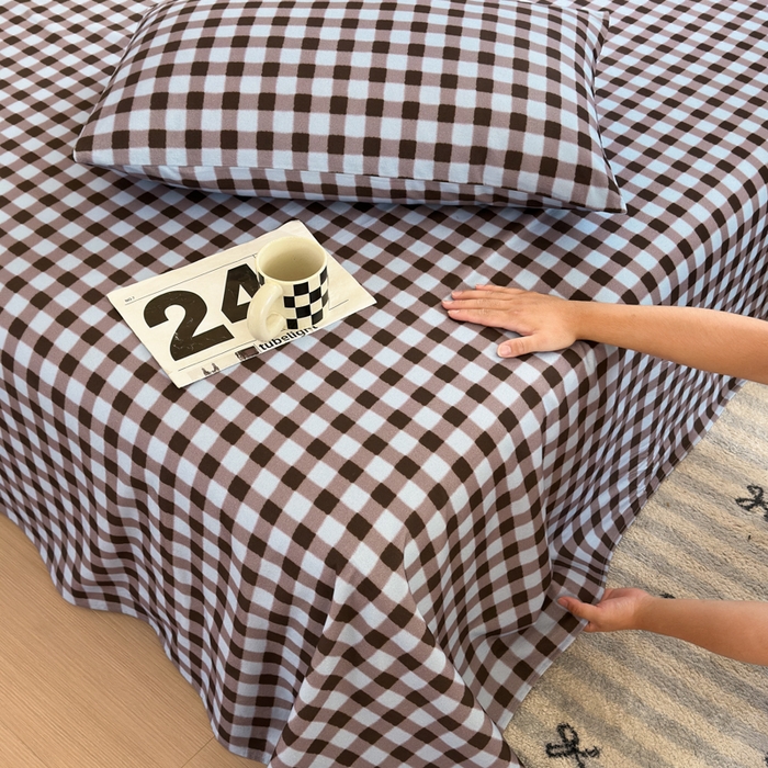 91家纺网 家纺一手货源 找家纺 如意朵 2025新款时尚印花全棉加厚磨毛床单 可可-蓝