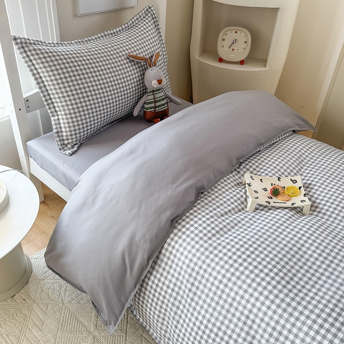 91家纺网 家纺一手货源 找家纺 南通菲度家纺 2025新款高克重芦荟棉四件套-宿舍第三批 小灰格-银灰