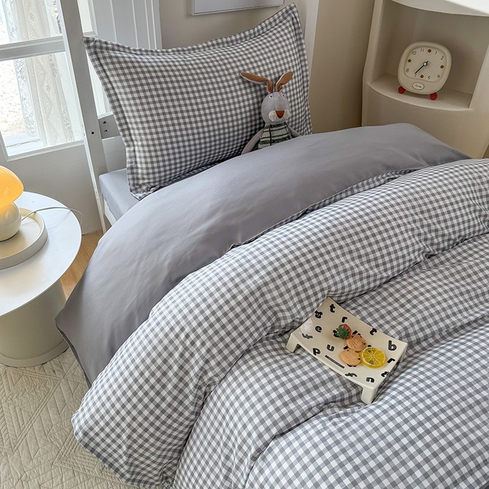 91家纺网 家纺一手货源 找家纺 南通菲度家纺 2025新款高克重芦荟棉四件套-宿舍第三批 小灰格-银灰