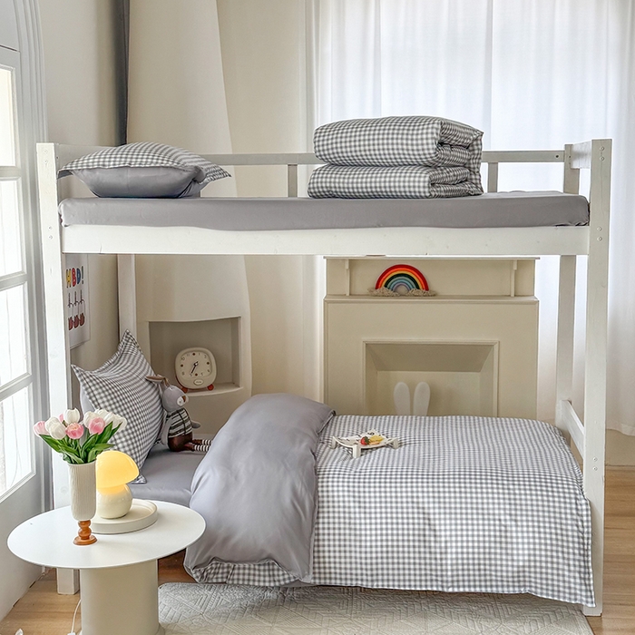 91家纺网 家纺一手货源 找家纺 南通菲度家纺 2025新款高克重芦荟棉四件套-宿舍第三批 小灰格-银灰