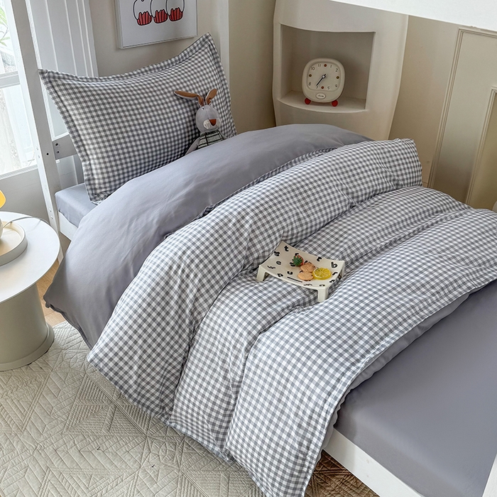 91家纺网 家纺一手货源 找家纺 南通菲度家纺 2025新款高克重芦荟棉四件套-宿舍第三批 小灰格-银灰
