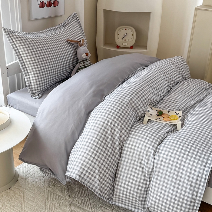 91家纺网 家纺一手货源 找家纺 南通菲度家纺 2025新款高克重芦荟棉四件套-宿舍第三批 小灰格-银灰