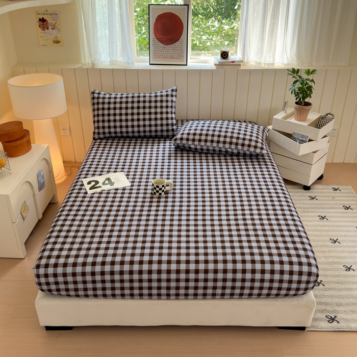 91家纺网 家纺一手货源 找家纺 如意朵 2025新款时尚印花全棉加厚磨毛床笠 可可-蓝