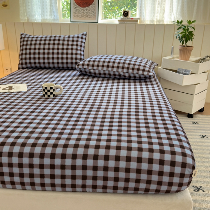 91家纺网 家纺一手货源 找家纺 如意朵 2025新款时尚印花全棉加厚磨毛床笠 可可-蓝