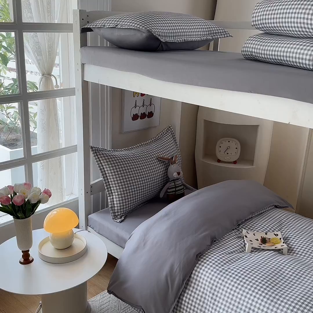 91家纺网 家纺一手货源 找家纺 南通菲度家纺 2025新款高克重芦荟棉四件套-宿舍第三批 小灰格-银灰