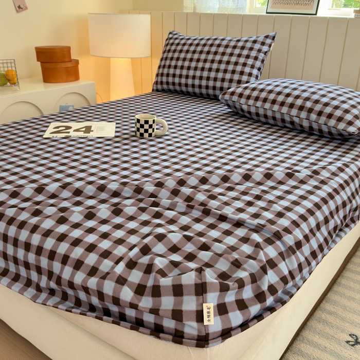 91家纺网 家纺一手货源 找家纺 如意朵 2025新款时尚印花全棉加厚磨毛床笠 可可-蓝