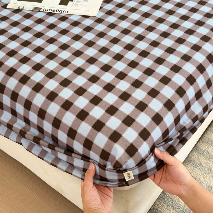 91家纺网 家纺一手货源 找家纺 如意朵 2025新款时尚印花全棉加厚磨毛床笠 可可-蓝