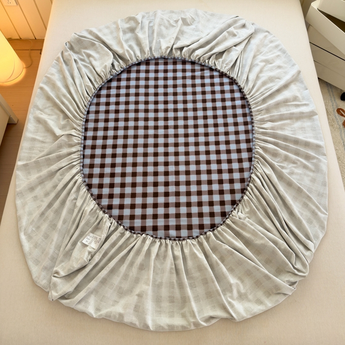 91家纺网 家纺一手货源 找家纺 如意朵 2025新款时尚印花全棉加厚磨毛床笠 可可-蓝