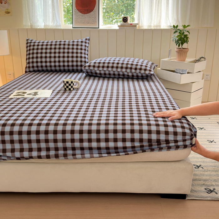 91家纺网 家纺一手货源 找家纺 如意朵 2025新款时尚印花全棉加厚磨毛床笠 可可-蓝