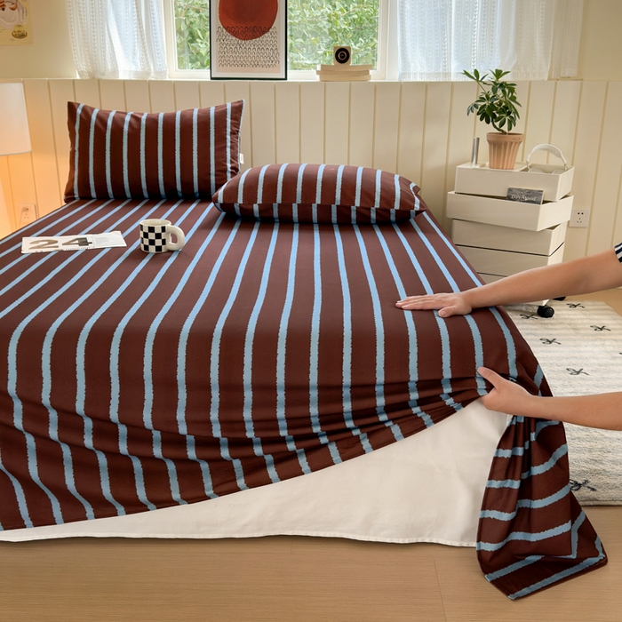 91家纺网 家纺一手货源 找家纺 如意朵 2025新款时尚印花全棉加厚磨毛床单 摩卡