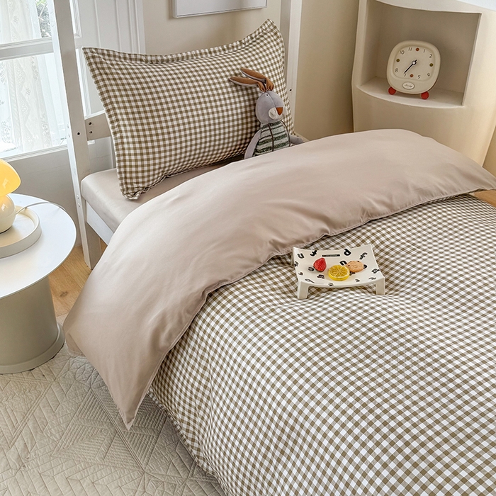 91家纺网 家纺一手货源 找家纺 南通菲度家纺 2025新款高克重芦荟棉四件套-宿舍第三批 小咖格-卡其