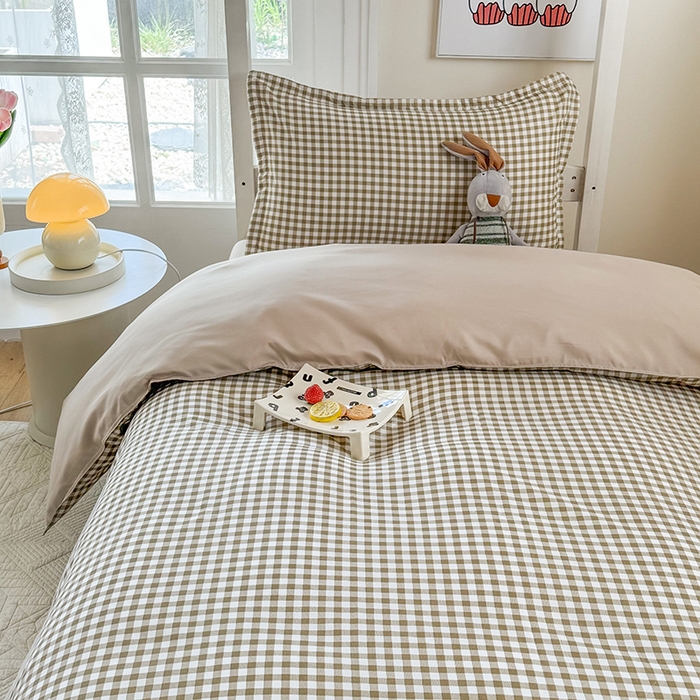 91家纺网 家纺一手货源 找家纺 南通菲度家纺 2025新款高克重芦荟棉四件套-宿舍第三批 小咖格-卡其