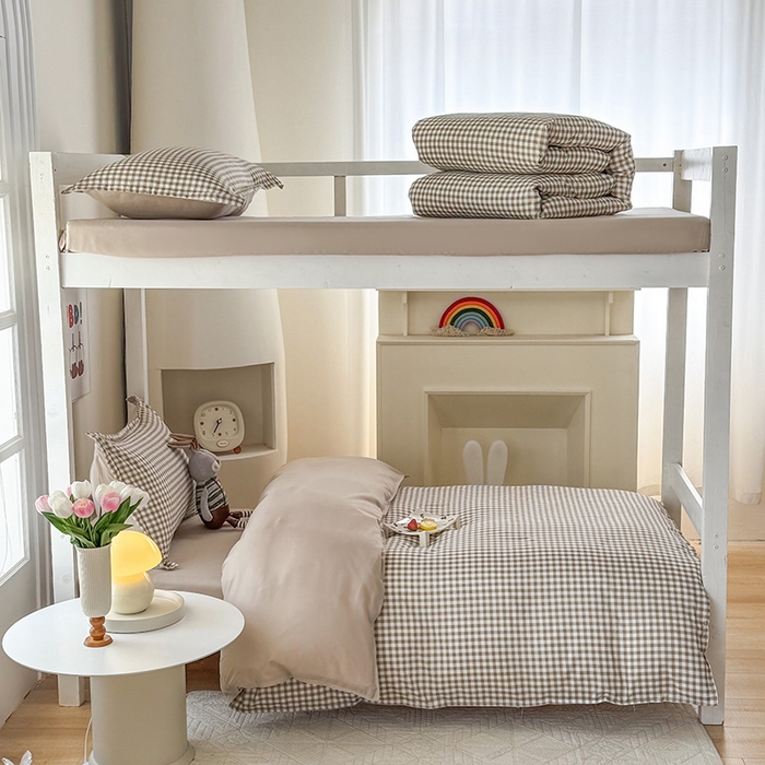 91家纺网 家纺一手货源 找家纺 南通菲度家纺 2025新款高克重芦荟棉四件套-宿舍第三批 小咖格-卡其