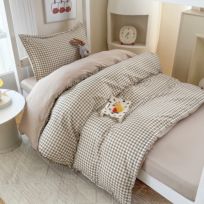 91家纺网 家纺一手货源 找家纺 南通菲度家纺 2025新款高克重芦荟棉四件套-宿舍第三批 小咖格-卡其