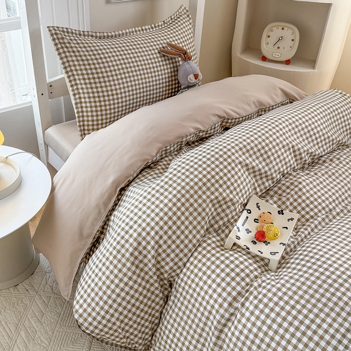 91家纺网 家纺一手货源 找家纺 南通菲度家纺 2025新款高克重芦荟棉四件套-宿舍第三批 小咖格-卡其