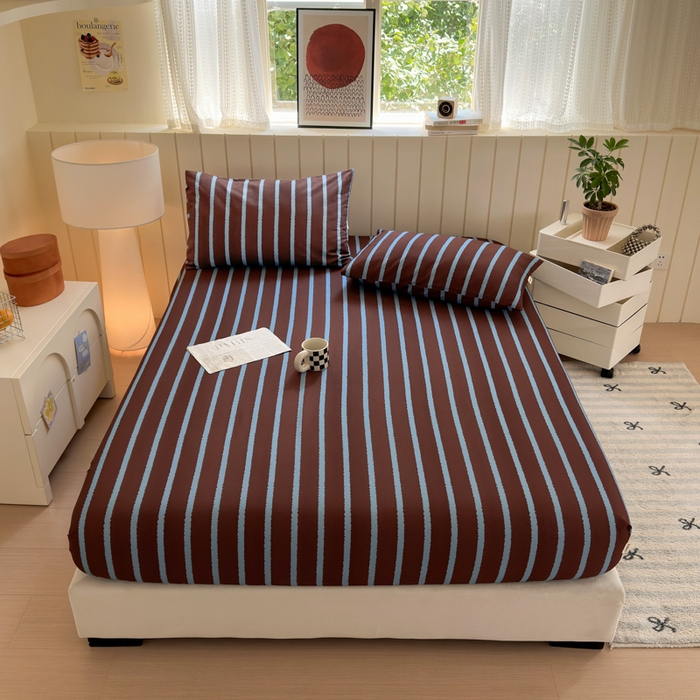 91家纺网 家纺一手货源 找家纺 如意朵 2025新款时尚印花全棉加厚磨毛床笠 摩卡