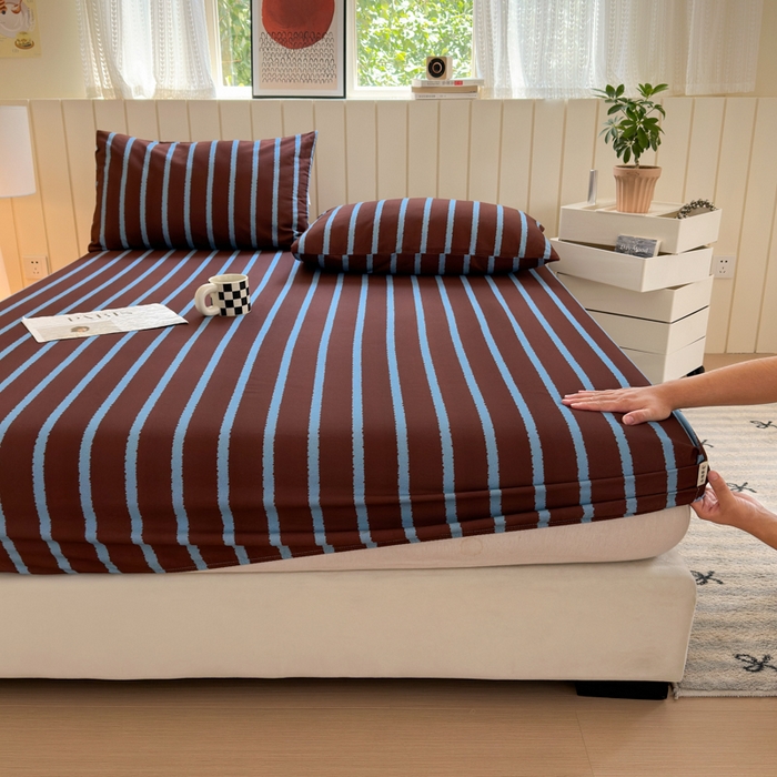 91家纺网 家纺一手货源 找家纺 如意朵 2025新款时尚印花全棉加厚磨毛床笠 摩卡