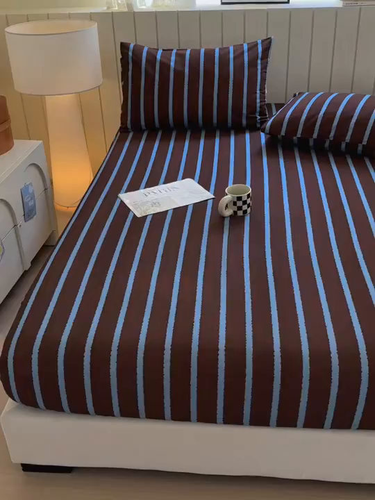 91家纺网 家纺一手货源 找家纺 如意朵 2025新款时尚印花全棉加厚磨毛床笠 摩卡