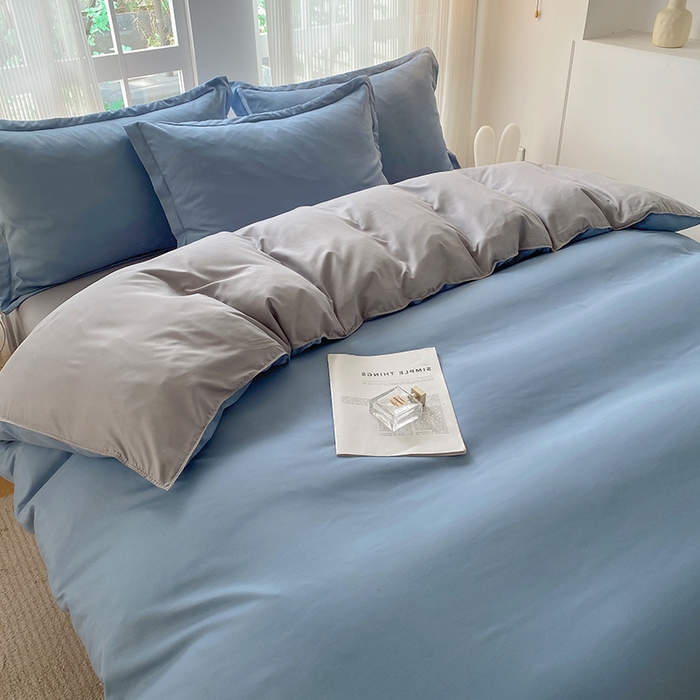 91家纺网 家纺一手货源 找家纺 南通菲度家纺 2025新款高克重芦荟棉四件套第二批 雾蓝+银灰