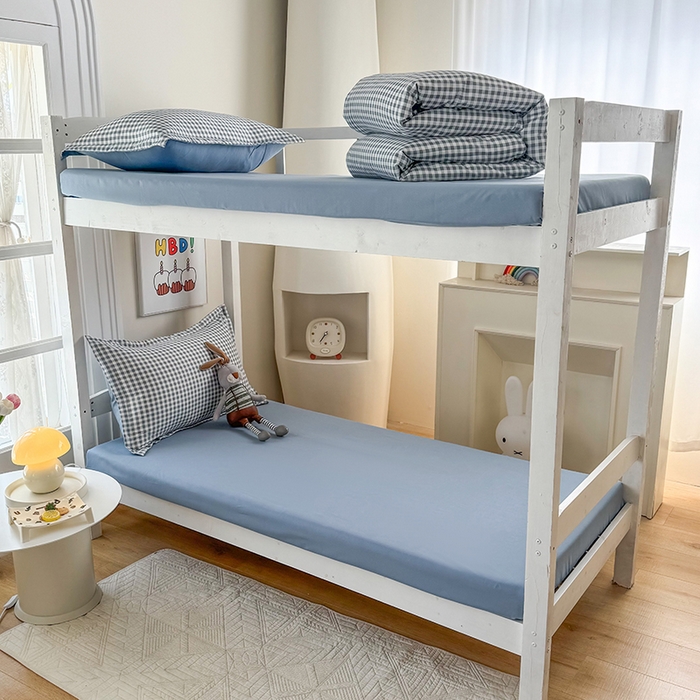 91家纺网 家纺一手货源 找家纺 南通菲度家纺 2025新款高克重芦荟棉四件套-宿舍第三批 小蓝格-雾蓝