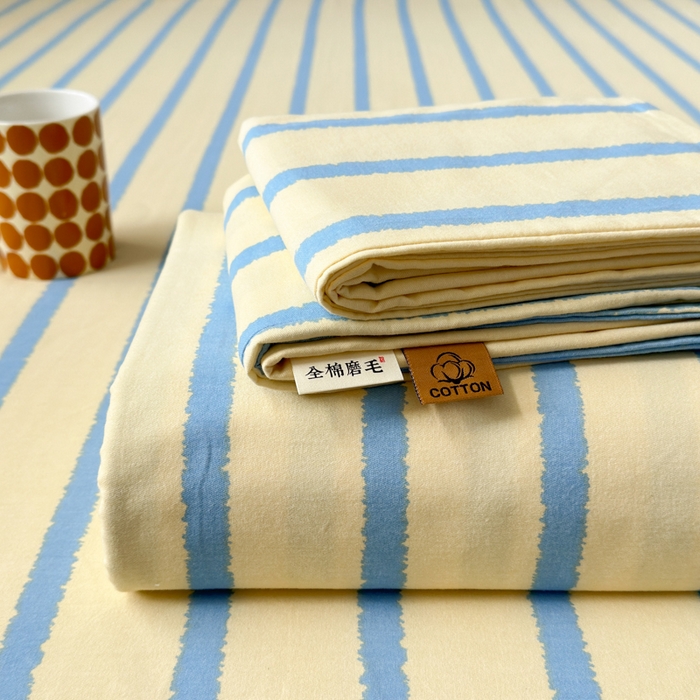 如意朵 2025新款时尚印花全棉加厚磨毛床单 奶油-蓝