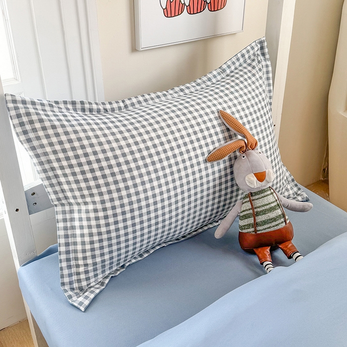 91家纺网 家纺一手货源 找家纺 南通菲度家纺 2025新款高克重芦荟棉四件套-宿舍第三批 小蓝格-雾蓝