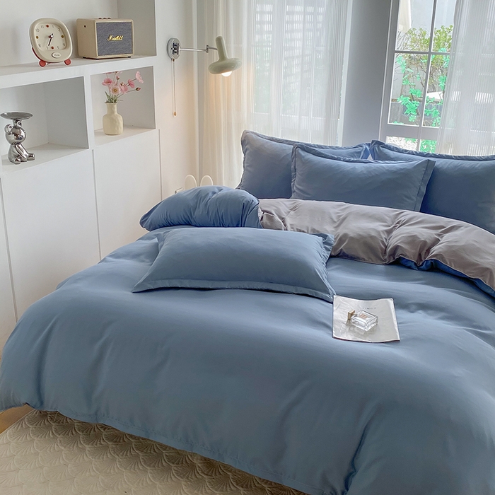 91家纺网 家纺一手货源 找家纺 南通菲度家纺 2025新款高克重芦荟棉四件套第二批 雾蓝+银灰