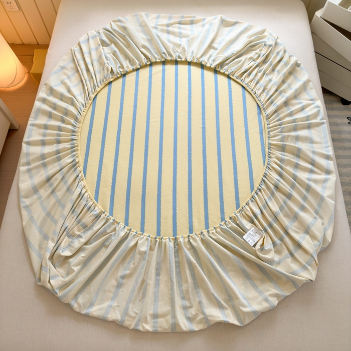 91家纺网 家纺一手货源 找家纺 如意朵 2025新款时尚印花全棉加厚磨毛床笠 奶油-蓝