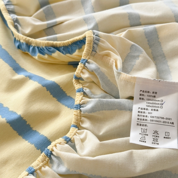 91家纺网 家纺一手货源 找家纺 如意朵 2025新款时尚印花全棉加厚磨毛床笠 奶油-蓝
