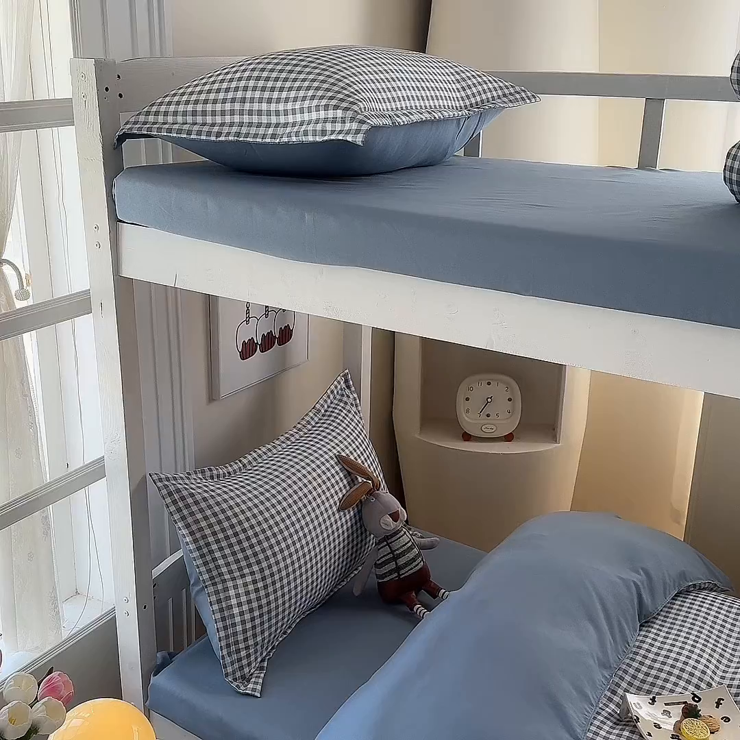 91家纺网 家纺一手货源 找家纺 南通菲度家纺 2025新款高克重芦荟棉四件套-宿舍第三批 小蓝格-雾蓝