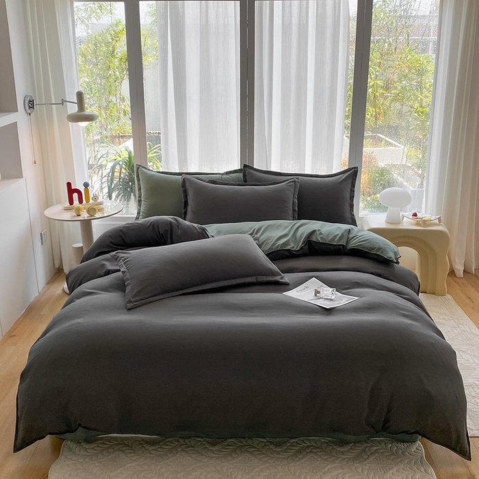 91家纺网 家纺一手货源 找家纺 南通菲度家纺 2025新款高克重芦荟棉四件套-大床第三批 高级灰-墨绿