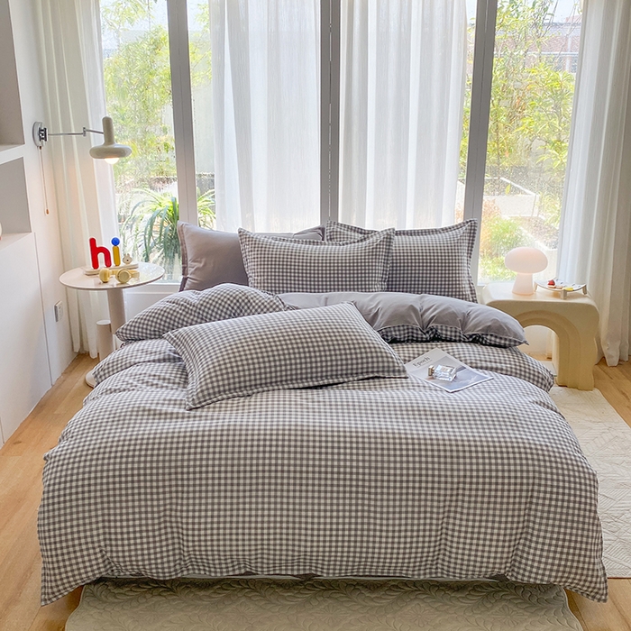 91家纺网 家纺一手货源 找家纺 南通菲度家纺 2025新款高克重芦荟棉四件套-大床第三批 小灰格-银灰