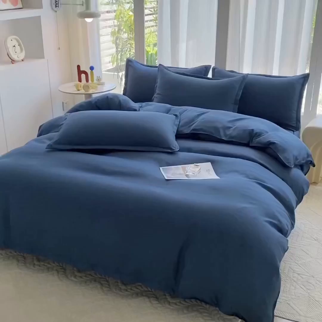 91家纺网 家纺一手货源 找家纺 南通菲度家纺 2025新款高克重芦荟棉四件套-大床第三批 宾利蓝