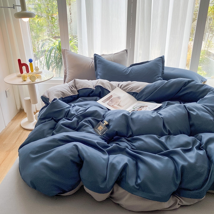 91家纺网 家纺一手货源 找家纺 南通菲度家纺 2025新款高克重芦荟棉四件套-大床第三批 宾利蓝-银灰