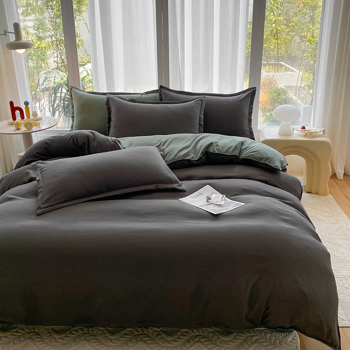 91家纺网 家纺一手货源 找家纺 南通菲度家纺 2025新款高克重芦荟棉四件套-大床第三批 高级灰-墨绿