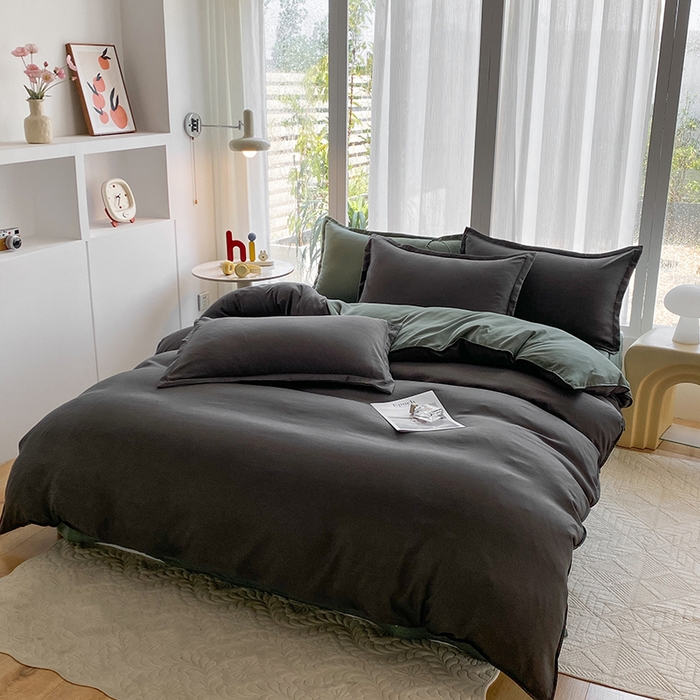 91家纺网 家纺一手货源 找家纺 南通菲度家纺 2025新款高克重芦荟棉四件套-大床第三批 高级灰-墨绿