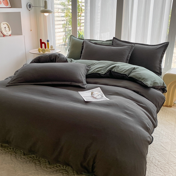 91家纺网 家纺一手货源 找家纺 南通菲度家纺 2025新款高克重芦荟棉四件套-大床第三批 高级灰-墨绿